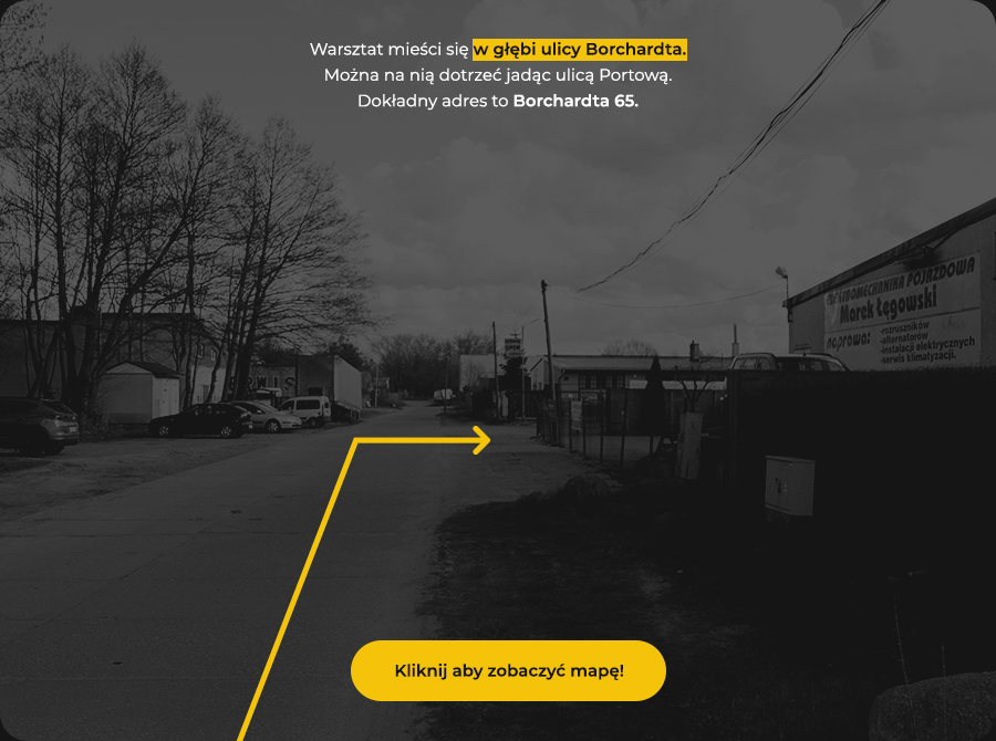 Zdjęcie zakładu i strzałka pokazująca gdzie on się dokładnie znajduje. Elektryk, mechanik Słupsk.